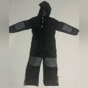 Boys Black & Gray Snowsuit - One Piece Long Sleeve Snow Gear W/ Hood, Size 8-10